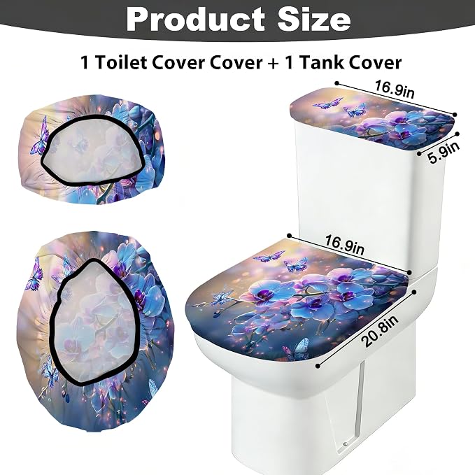 2 pack Toilet Lid Cover & Tank Lid Cover,Fits Standard & Elongated Toilet | Soft Stretchable Fabric,Machine Washable,Decorative Bathroom Protective Covers
