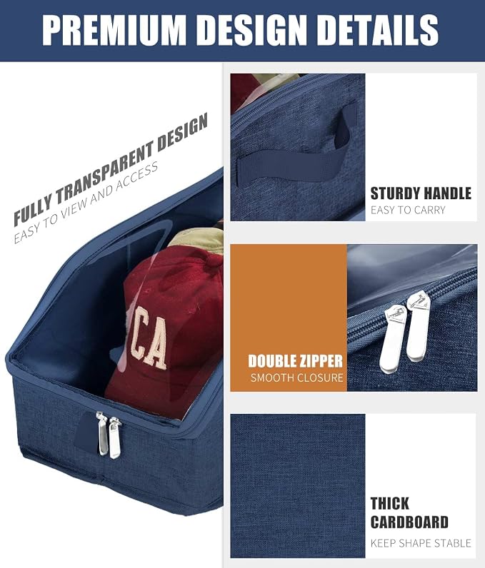 Livelab Hat Organizer for Baseball Caps, Hat Storage Holder Container for Closet Hold Hats with Clear Window, Hat Boxes for Home Storage | 1Pcs Blue