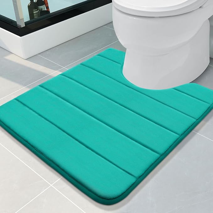 Buganda Memory Foam U-Shaped Toilet Rugs 24 x 20, Absorbent Bathroom mat | Teal, Thick Soft Machine Washable toilet mat for bathroom, Contour Bath Rugs Mat for Toilet Base
