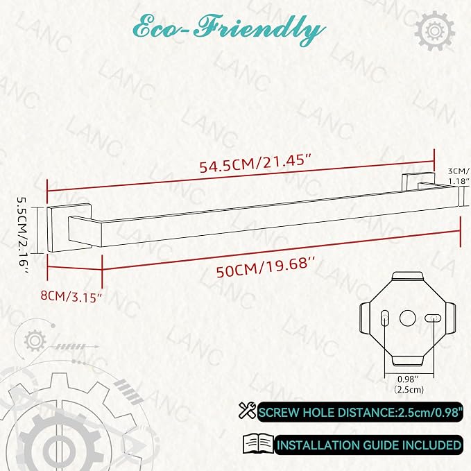 LANC 20-Inche Silver Towel Bars for Bathroom Wall Mounted Chrome Polished Bath Towel Racks Total-22” Towel Rods Stainless Steel Towel Rails for Lavatory Towel Holder Towel Hanger, A8804CP-5P1