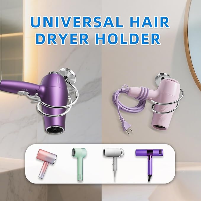Bathroom Hair Dryer Holder Hair Care Tools Holder Wall Mount Chrome Finished Stainless Steel-Silver
