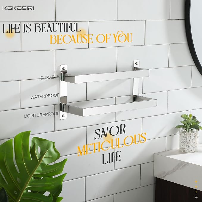 KOKOSIRI Towel Bars Hand Towel Holders 16 Inches Chrome Bathroom 2-Tiers Ladder Towel Rails Wall Mounted Towels Shelves Rack Polished Stainless Steel, B5008CH-L16