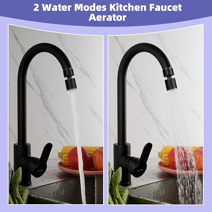 Hibbent NSF/ANSI/CAN 61 Certified Faucet Aerator, 360 Degree Swivel Kitchen Sink Aerator, CUPC Certification Dual-function Sprayer Faucet Replacement Part 55/64 Inch Female Thread - Matte Black