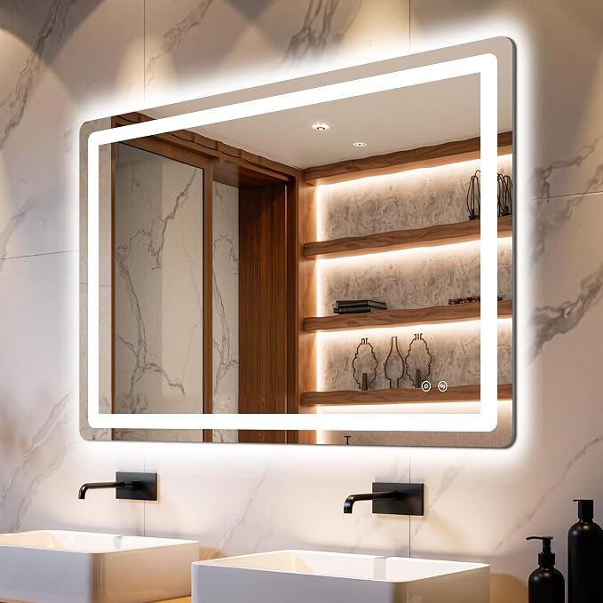 Delma 30x40 LED Bathroom Vanity Mirror with Lights, Anti-Fog, Dimmable | Front & Backlit with 3 Color Modes and Memory, 5mm Shatterproof Glass, Plug-in or Hardwired, Horizontal or Vertical