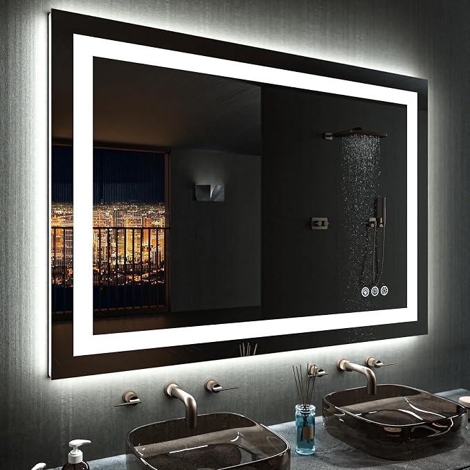 LOAAO 48"X36" RGB LED Bathroom Mirror with Lights, UL Listed | Anti-Fog, Dimmable, RGB Backlit + Front Lighted, Memory Function, Tempered Glass