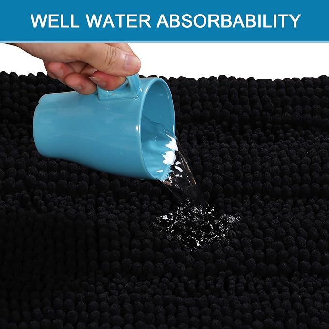 H.VERSAILTEX Bathroom Rugs Bath Rug Set 2 Piece Bathroom Contour Rug Toilet Mat Sets Non Slip Contour Bath Rug Ultra Thick Water Absorbent Striped Bath Mats Washable(36" x 24" Plus 20" x 24" U, Black)
