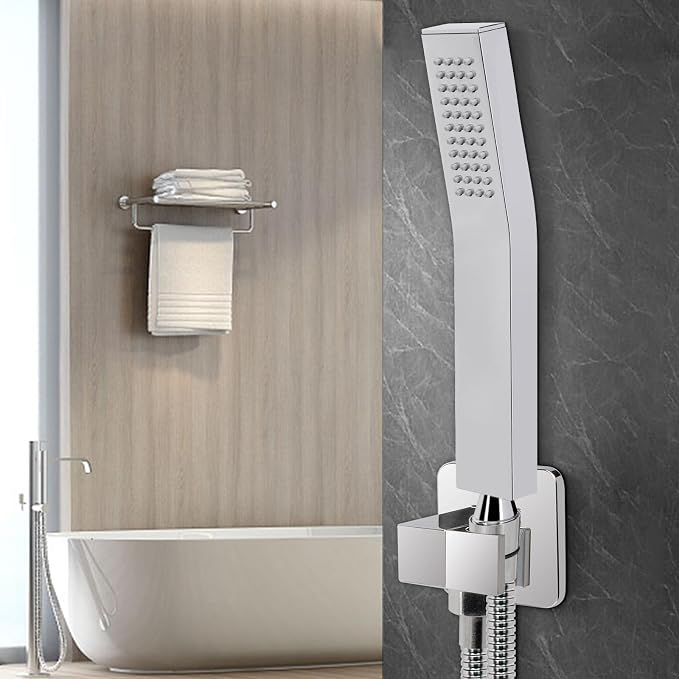 NearMoon Wall Supply Elbow with Handheld Shower Holder - Square Shower Bracket with Flange G1/2 Shower Hose Connector, Wall Mounted Drop Union Male Water Outlet (Chrome Finish)