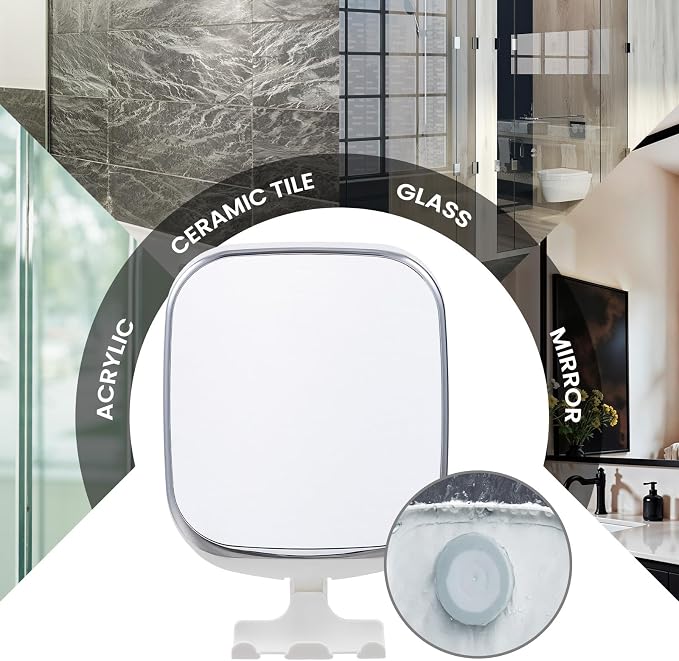 TAILI Shower Mirror Fogless for Shaving,Fogless Mirror Suction Wall Mounted | Shower Mirror Fogless, Shaving Mirrors, Removable & Reusable, Wall Mount, Razor Holder Storage, Bathroom Accessories, White