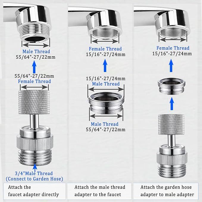 320° Swivel Garden Hose Adapter, Faucet to Hose Adapter with Aerator, Male to Female Sink Adapter for Bathroom, Kitchen, Garden - 3/4" Thread (Chrome)