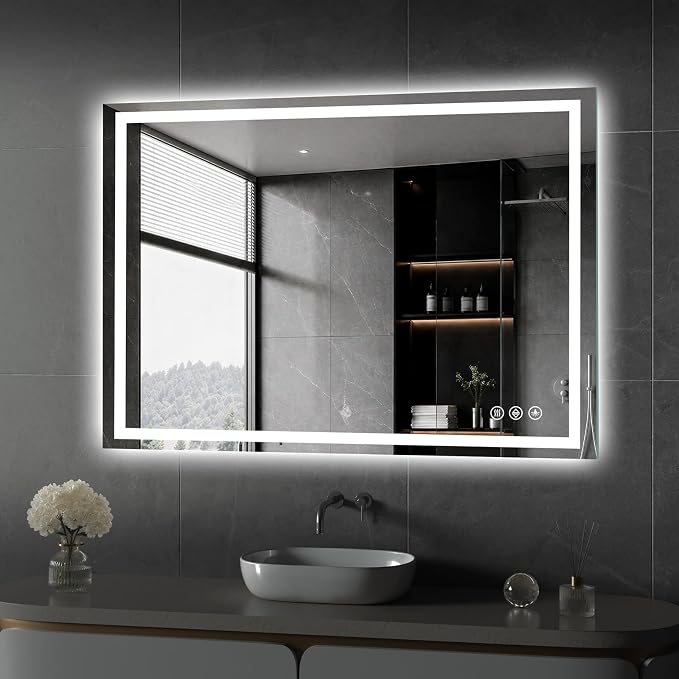 Koonmi 42x36 LED Bathroom Mirror with Light, Anti-Fog, 3 Colors | Backlit + Front Lit, Dimmable Brightness, Shatterproof HD Distortion-Free Tempered Glass, Hardware Included