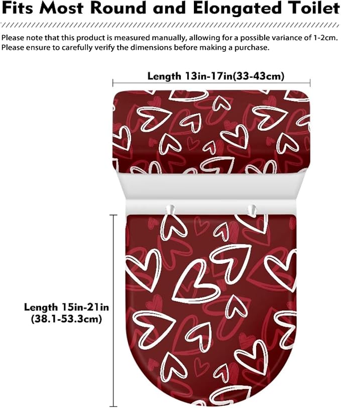 Love Heart Toilet Cover Sets for Bathroom Hearts Toilet Seat and Tank Lid Covers for Bathroom Set Toilet Sink Cover Toilet Lid Cover Universal Toilet Tank Lid