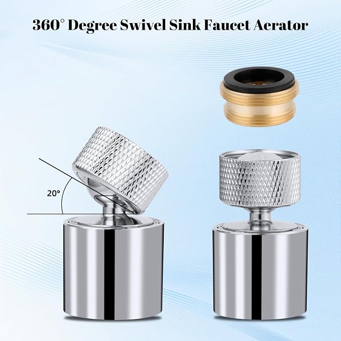 Hibbent Dual-function Metal Faucet Aerator, 2-Flow Big Angle Rotate Kitchen Sink Aerator 360 Degree Swivel Sink Sprayer Attachment, 55/64 Inch Female Thread, Chrome
