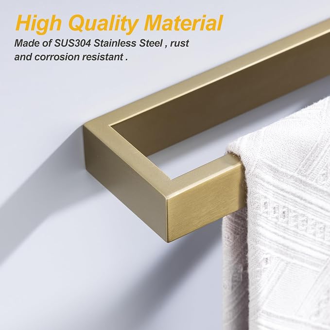 Towel Bar, 9 Inch Hand Towel Holder Wall Mount, Towel Racks for Bathroom Accessories, Stainless Steel Towel Ring Hardware (Brushed Gold, 1 Pack)