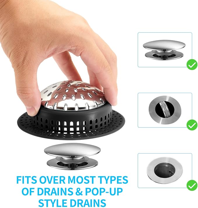 Aluvor Bathtub Drain Hair Catcher Shower Drain Cover Sink Drain Protector | Bathroom Sink & Bathtub Drain Strainer for Pop-Up & Regular Drains, Black