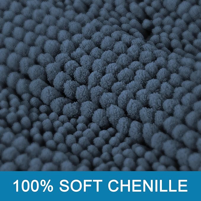 H.VERSAILTEX Bath Rugs for Bathroom Non Slip Bath Mats Thick Chenille Striped Bath Rug Runners 59" x 20" Absorbent Fluffy Soft Shaggy Mats Dry Fast Plush Area Carpet for Bath Room - Blue Indigo