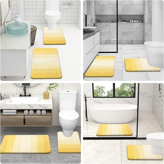 OLANLY Micorfiber Bathroom Rug Set 2 Piece, 47"x20"+24"x16" | Yellow, Soft Absorbent Bath Rug Set, Non-Slip, Machine Wash Dry, Plush Shaggy Bath Mats for Bathroom