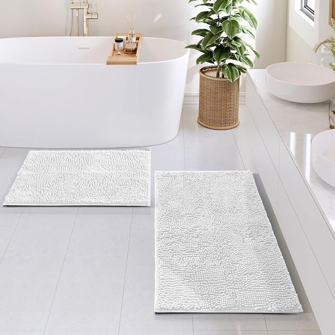 Hearth & Harbor Bathroom Rugs, Chenille Bath Mat - Machine Washable Bath Mats for Bathroom Non-Slip Backing Rubber, Quick Dry Bathroom Mat
