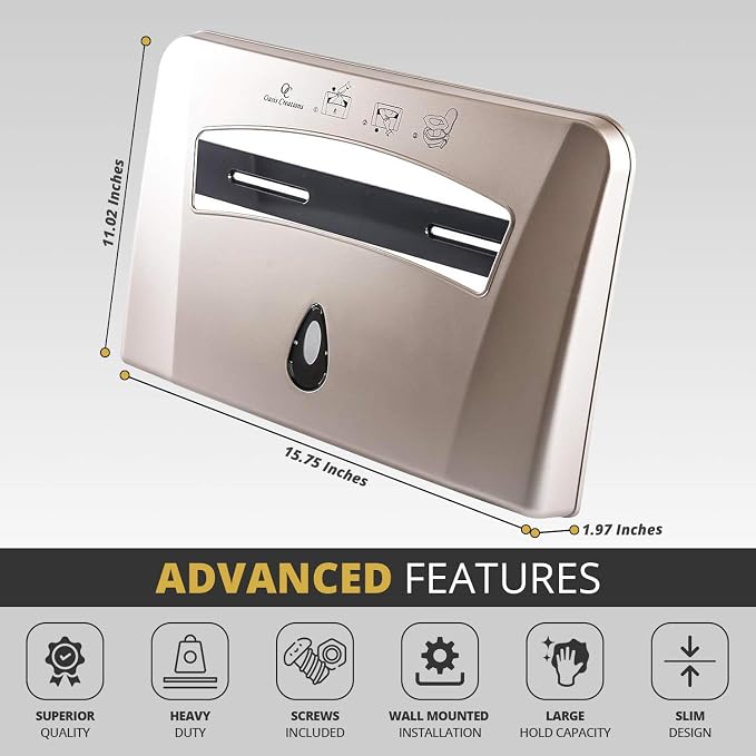 Toilet Seat Cover Dispenser by Oasis Creations –Wall Mount – Heavy Duty Commercial or Residential – Gold