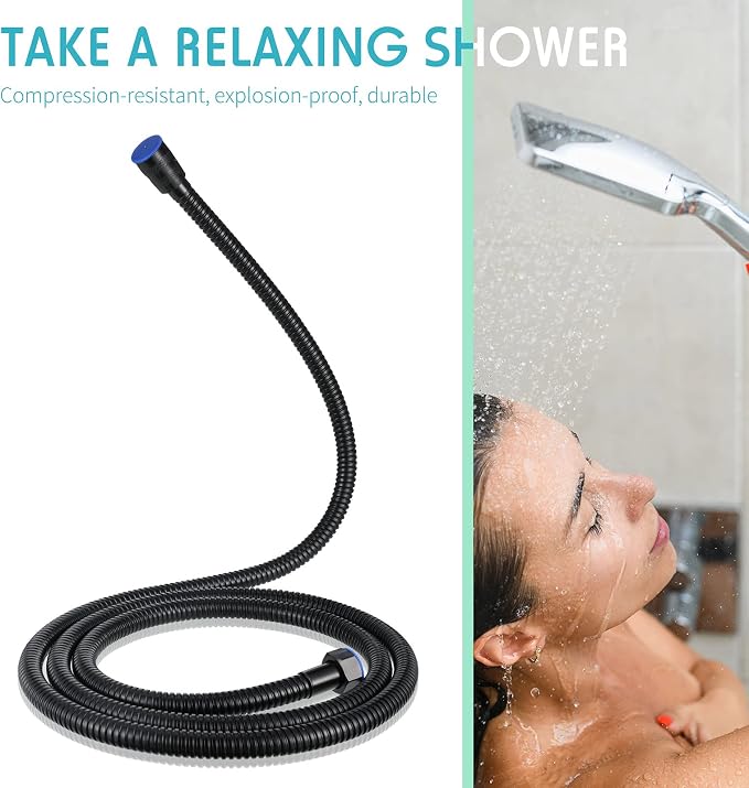Mimorou 79 Inch Stainless Steel Shower Hose with Adjustable Arm Holder Shower Head Adjustable Replacement Hose Head Holder for Wall (Stylish Style, Black)