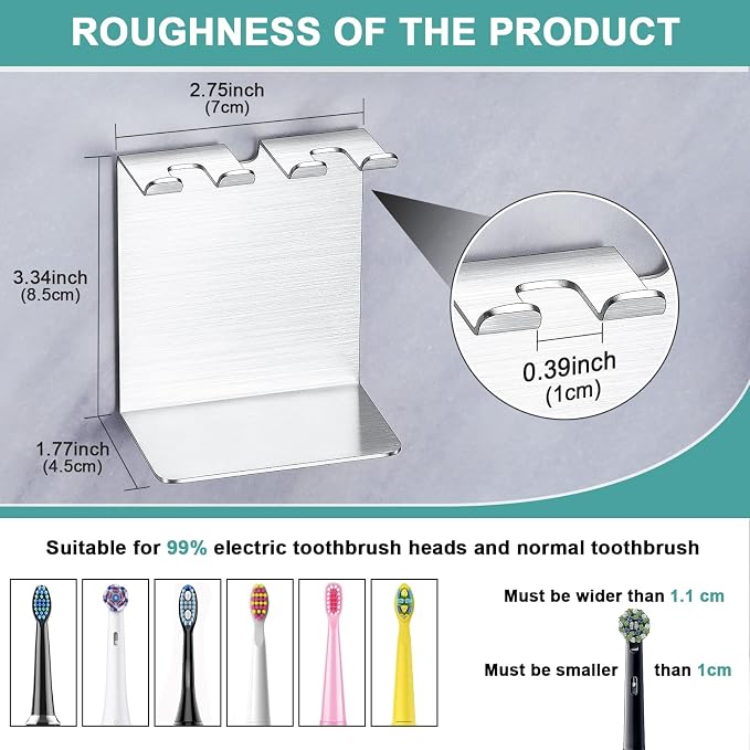 Electric Toothbrush Head Holder, Tooth Brushing Holder, Wall Mounted Toothbrush Holders Shower Bathroom, Self Adhesive or Desktop Tooth Brush Holder Organiser (Silver, Small)
