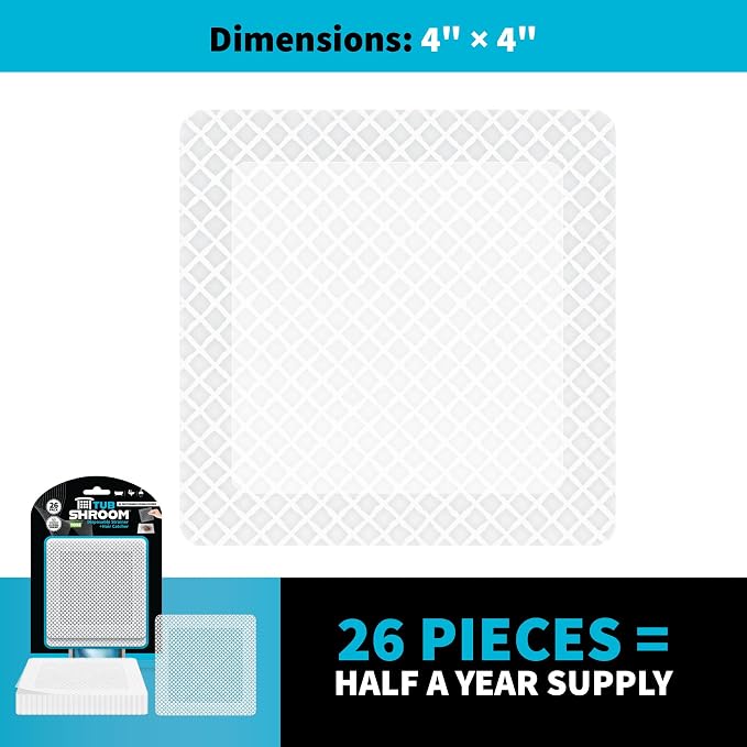 TubShroom 26 Pack Square Disposable Drain Cover - Hair Catcher Mesh Sticker Strainers for Shower Bathtub and Bathroom - Hair Catcher Sticker Drain Protector - Half Year Supply