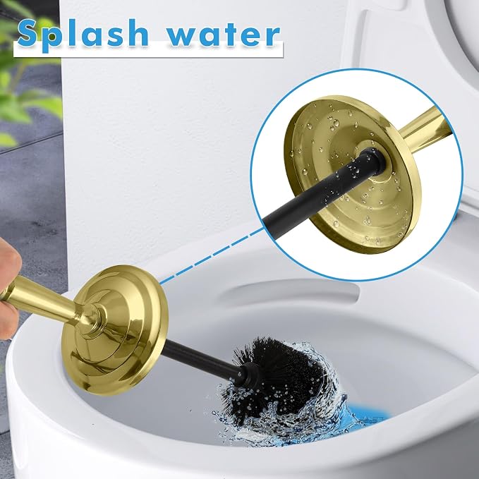 Gold Toilet Brush and Holder Set，Toilet Bowl Brush and Holder | Heavy Duty Toilet Brush for Bathroom, Stainless Steel Toilet Cleaner Brush,Deep Cleaning,Space Saving,Covered Brush