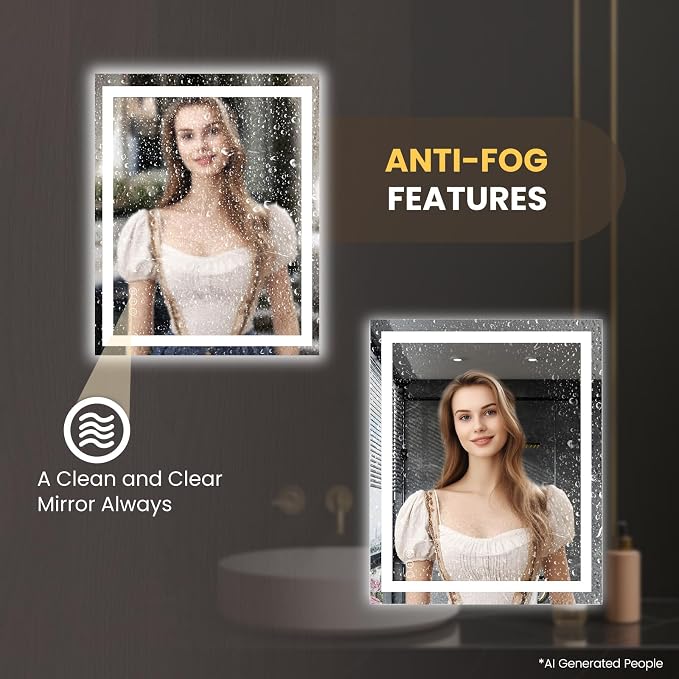 LOAAO 28"X36" LED Bathroom Mirror with Lights, UL Listed | Anti-Fog, Dimmable, 3 Color Temperature, Backlit + Front Lit, Memory Function, Tempered Glass