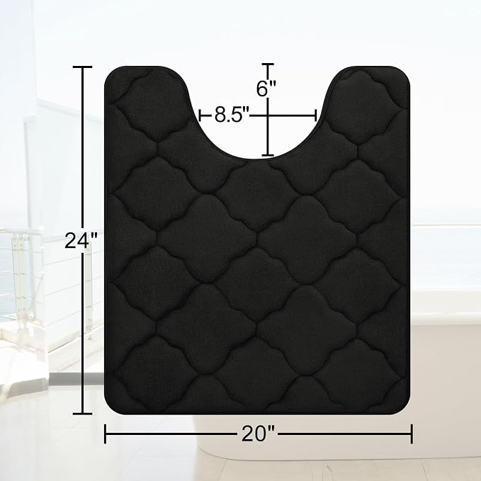 OLANLY Memory Foam Toilet Rugs U-Shaped 24x20, Ultra Soft and Absorbent Bathroom Rugs, Non-Slip, Comfortable, Machine Washable Contour Bath Mat for Toilet Base, Home Decor Accessories, Black | Thick Absorbent Carpet, Non-Slip Backing, Machine Washable,...