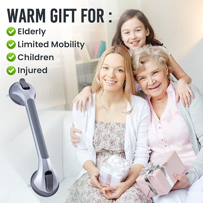 TAILI Shower Grab Bar 2 Pack 16 Inch Suction Grab Bars for Bathtubs & Showers, Heavy Duty Shower Handle Removable Shower Handrails for Elderly and Seniors, No Drilling Waterproof, Silver,G9