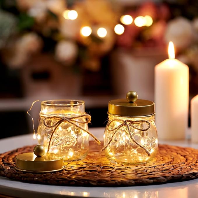 SheeChung Small Glass Mason Jar Qtip Holder with Gold Stainless Steel Lid | Clear Apothecary Jar Canisters Set,Bathroom Jar Dispenser,Vanity Storage Organizer for Cotton Swab,Ball,Floss,Farmhouse Decor