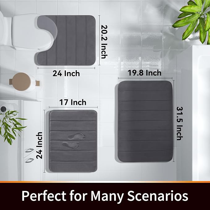Yimobra Memory Foam Bath Mat, Super Soft Absorbent Bathroom Rug Non Slip, Quick Dry, Machine Washable Floor Carpet for Tub Shower, Home Decor Accessories, 24x17, Dark Gray