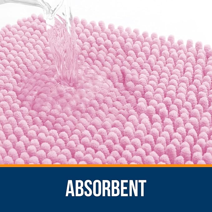 OLANLY Small Bathroom Rugs 24x16, Extra Soft Absorbent Chenille Bath Rugs | Pink, Quick-Drying Rubber Backing, Machine Washable Bath Mat for Bathroom Floor, Tub and Shower, Home Decor Accessories