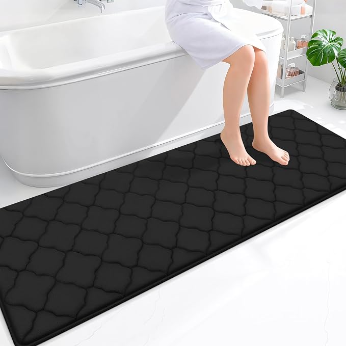 OLANLY Memory Foam Bath Mat Rug 70x24, Soft and Absorbent Bathroom Rugs, Non-Slip, Comfortable, Machine Washable Bath Carpet for Bathroom Floor, Tub, Shower and Home Decor Accessories, Black | Thick Absorbent Carpet, Non-Slip Backing, Machine Washable,...