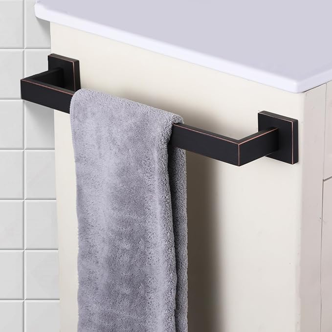 LANC ORB 12-Inch Towel Bar for Bathroom Wall Mounted Bathroom Square Towel Rack, Total-14 Oil Rubbed Bronze Bath Towel Holder Towel Hanger Hand Towel Holders Towel Rail Towel Rod, A8804ORB-3P1