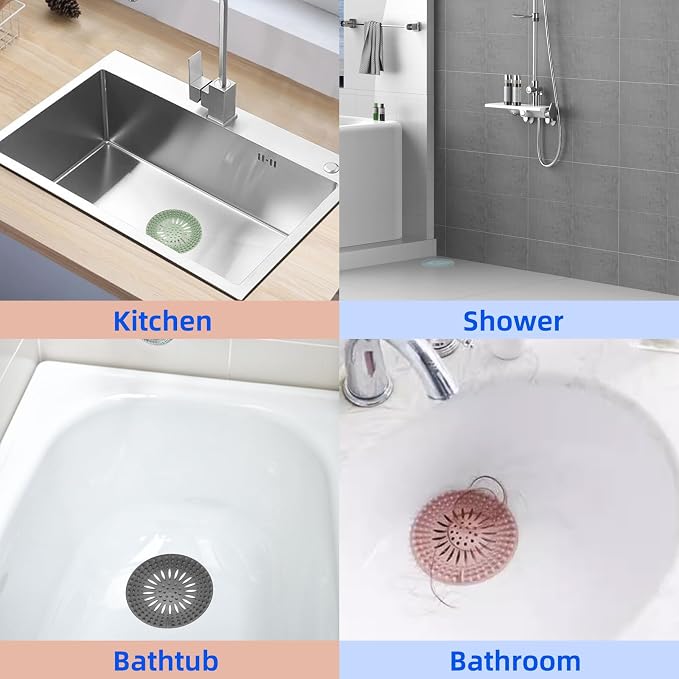 2 Pack, Drain Strainers, Hair Catcher Shower Drain Covers Protector, Flexible TPR Material, Multiple Colors for Bathroom Tub Shower and Sink,Bright-Colored (Pink, Blue)