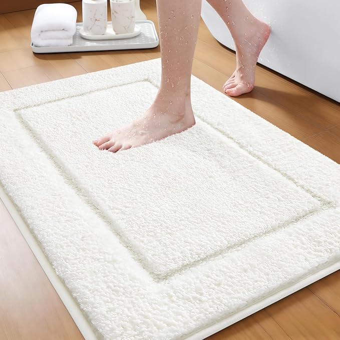 IM HOME Bathroom Rugs Cream White 36"x24", Ultra Soft Thick Plush Fluffy Microfiber Absorbent Bath Mat, Non-Slip Backing, Machine Washable Bath Mats for Bathroom Floor, Tub and Shower