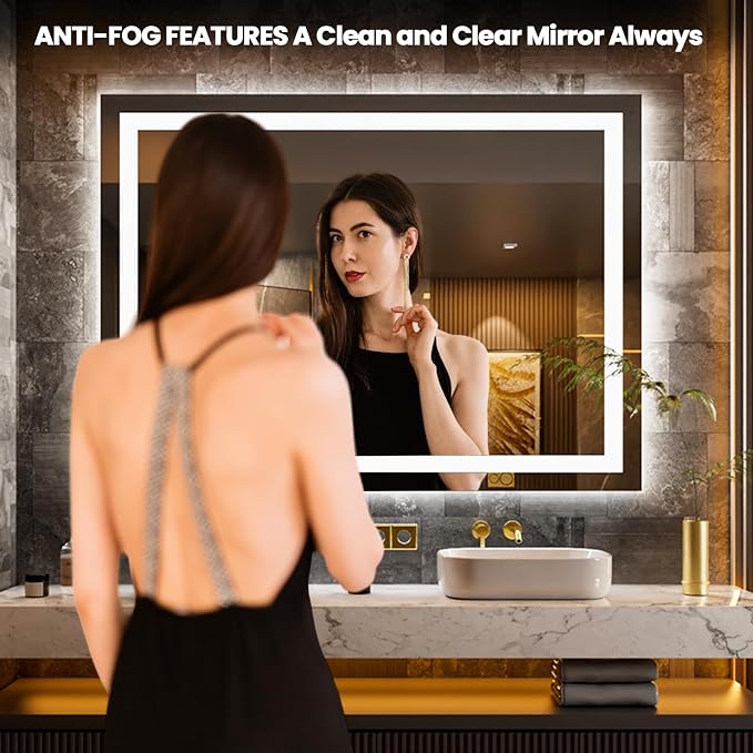 LOAAO 52"X36" LED Bathroom Mirror with Lights, UL Listed | Anti-Fog, Dimmable, 3 Color Temperature, Backlit + Front Lit, Memory Function, Tempered Glass