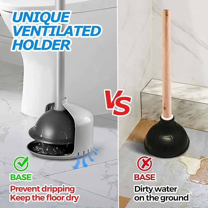 FORASTO Toilet Plunger with Holder - Heavy Duty Bathroom Cleaning Tools | Plungers for Bathroom, Toilet Bowl Cleaners, Apartment Must Haves, Bathroom Decor Accessories, Home Essentials, Charcoal Gray