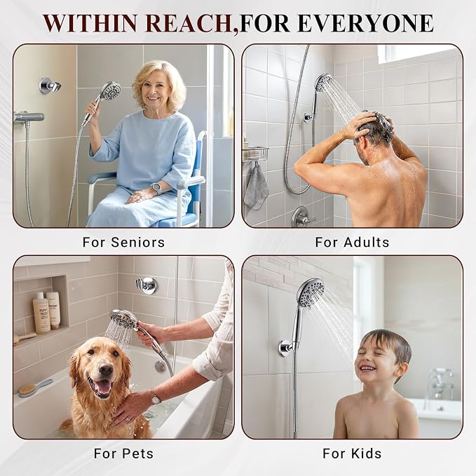 Metal Shower Head Holder, Adjustable Shower Wand Holder, Easy Install with Strong Adhesive or Drill Kit