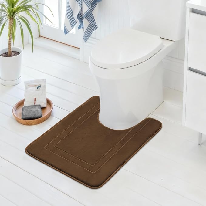 Cupic Cupid Memory Foam Bath Mat 24"×20", U-Shaped Bathroom Rugs, Brown | Soft Touch, Cushioned Comfort, Non Slip Bathroom Mat, Super Absorbent & Quick Dry, Machine Washable for Shower, Tub & Vanity