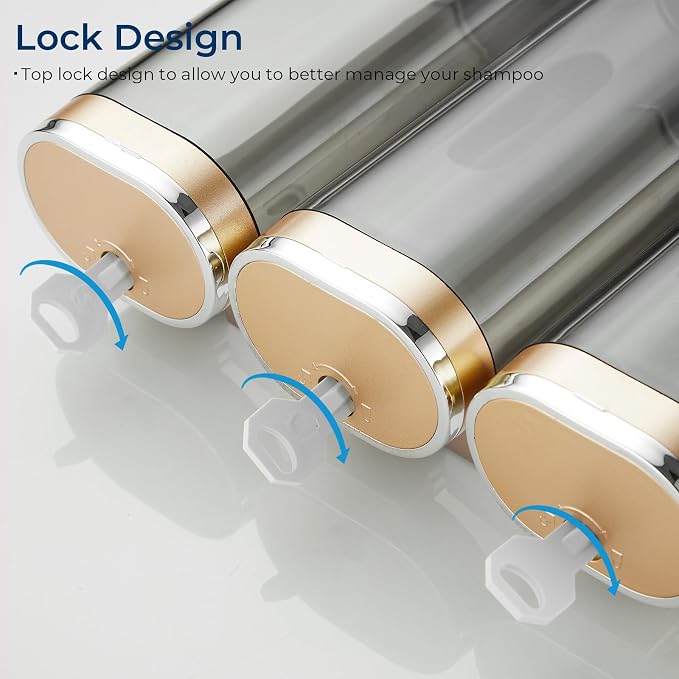 Pollock Shower Soap Dispenser No Drill 3 Chamber*300ML,Gold | Shampoo and Conditioner Dispenser Wall Mounted,Shampoo Body Wash Conditioner for Bathroom Large Capacity