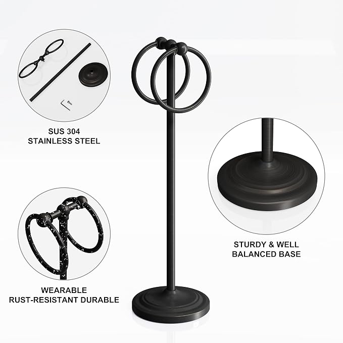 BGL Hand Towel Holder Stand for Bathroom, Hand Towel Stand for Bathroom Counter, Free Standing Towel Racks for Bathroom with Weighted Wood Base,19" High-Oil Rubbed Bronze