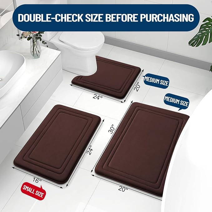 Grandaily Memory Foam Bath Mat Rug 47x32, Ultra Soft, Non-Slip and Absorbent Bathroom Rugs, Machine Wash Dry, Comfortable Bath Carpet for Bathroom Floor, Tub and Shower, Brown