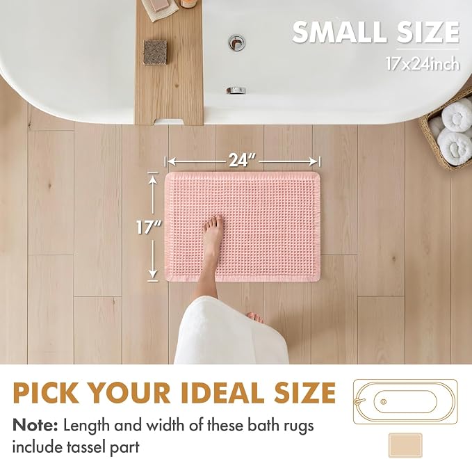 MIULEE Set of 2 Waffle Bathroom Rugs Boho Bath Mat Pink 17x24 Inch | Non Slip, Super Absorbent, Washable, Ultra Soft, Rubber Backed, Small Bath Rugs for Bathroom Floor Tub Shower