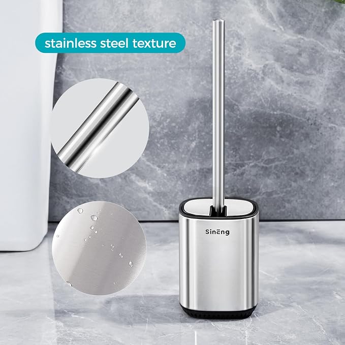 Toilet Brush Holder Set Toilet Bowl Brush Stainless Steel Automatic Open lid Toilet Bowl Cleaner Brush with Durable Bristle Head Toilet Cleaning Brush for Bathroom