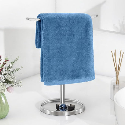 STWWO Hand Towel Holder, Stainless Steel Towel Holder Stand for Bathroom, Kitchen Countertop, T-Shaped Hand Towel Rack Stand, Brushed Nickel