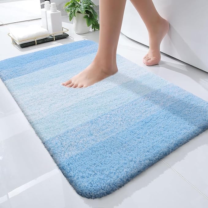 OLANLY Small Bathroom Rugs 24x16, Extra Soft Absorbent Microfiber Bath Rugs | Sky Blue, Non-Slip Quick-Drying Rubber Backing, Washable Plush Bath Mat for Floor, Tub and Shower, Home Decor Accessories