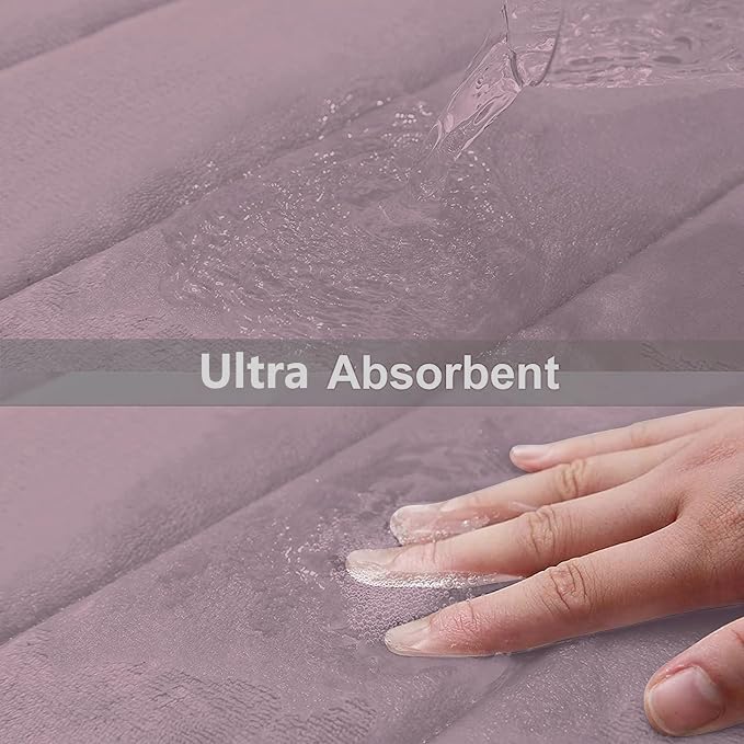 Buganda Memory Foam Bath Mat 47 x 17, Ultra Soft Absorbent Bathroom Rugs | Mauve, Machine Washable Quick Dry Bath Mats for Bathroom Floor, Shower and Tub, Home Decor Accessories
