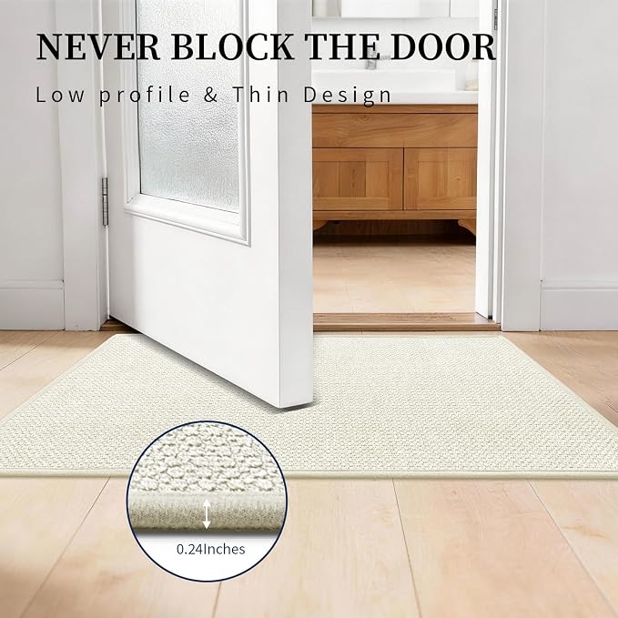 Beige Bathroom Rugs Sets 2 Piece, Quick Dry Thin Bath Mat with Toilet Rug, Non Slip Absorbent Machine Washable, Bath Rugs for Tub Sink Home Decor (17"x24" + 17.5"x24" U-Shaped)