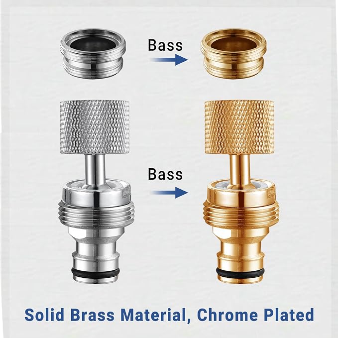 360° Swivel Dishwasher Faucet Adapter, Quick Connect Faucet to Hose Adapter Sink Hose Aerator, Male To Female Hose Adapter for Dishwasher, Kitchen, Garden - 15/16-27 Male to 55/64-27 Female (Chrome)
